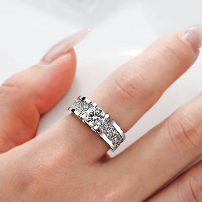 Fine Jewelry Engagement Ring Side Zircon Gemstones Men Silver Ring 925 D VVS 1ct 2ct Moissanite Diamond Men Ring