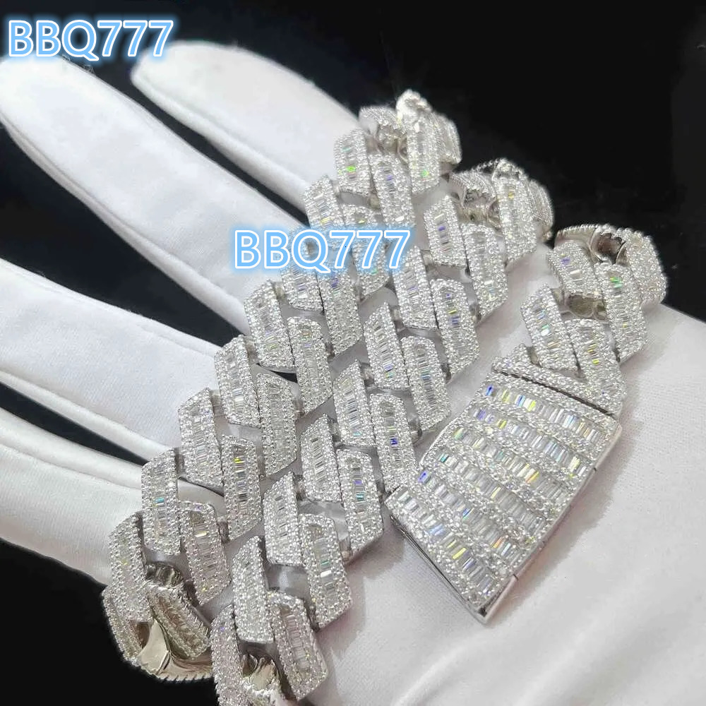 Moissanite Iced Out Cuban k Chain Hip Hop Fine Jewelry Baguette Dia Men Necklace Sterg Sier Fully Moissanite Designer Jewelry