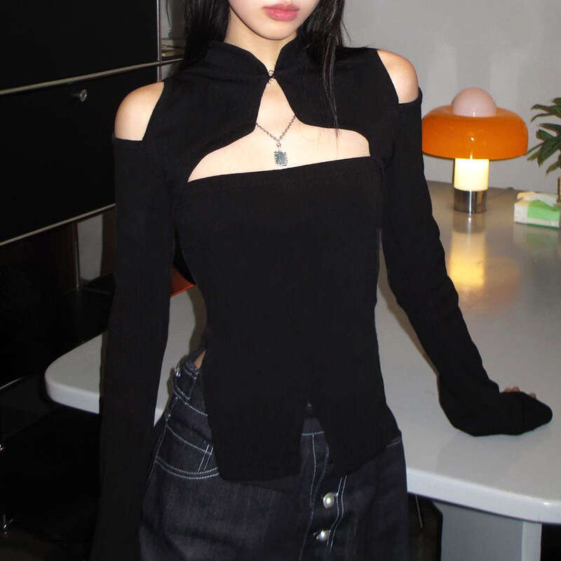 INS2024 Autumn New Women's Solid Color Slim Street Fashion Round Neck Long Sleeve Top 668