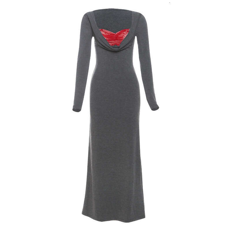 2024 Autumn Winter New Women's Solid Color Slim High Waist Bodycon Fashion Square Neck Long Sleeve Dress c47