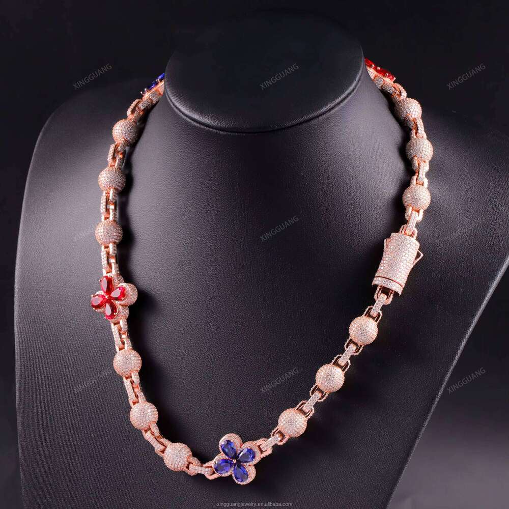 XingGuang Customized Spring Clasp Black Dia Cuban Link Chains Solid Sier Moissanite Clover Shape Ball Chain for Men