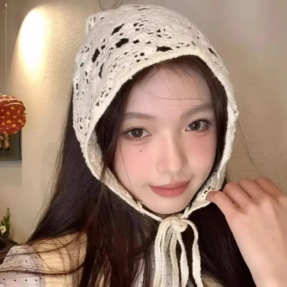 Triangle Headband French Pastoral Style Handmade Crochet Headscarf Knitted Triangle Hair Scarf Elegant Breathable Chic Headwrap 250723