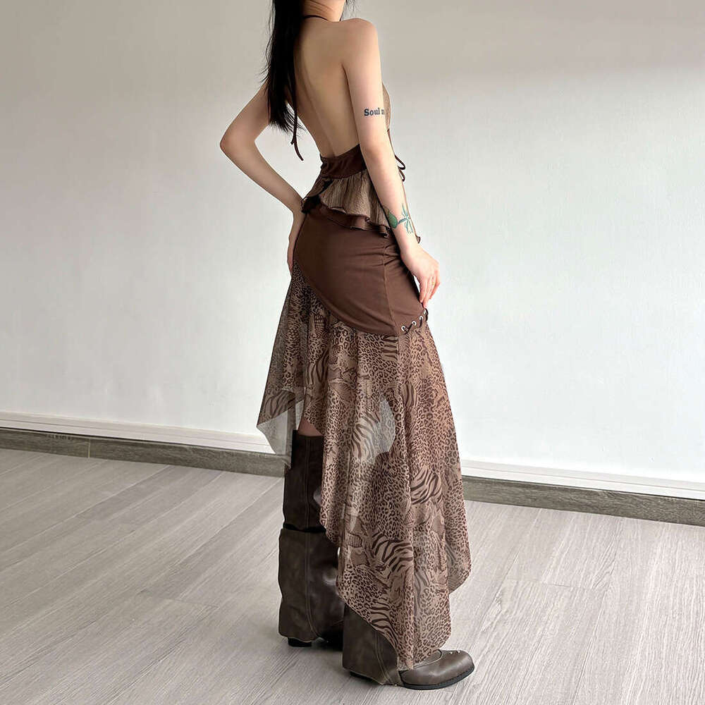 2025 New Summer Hollow Out Halter Neck Backless Slim Top Irregular High Waist Fashion Half Skirt 561