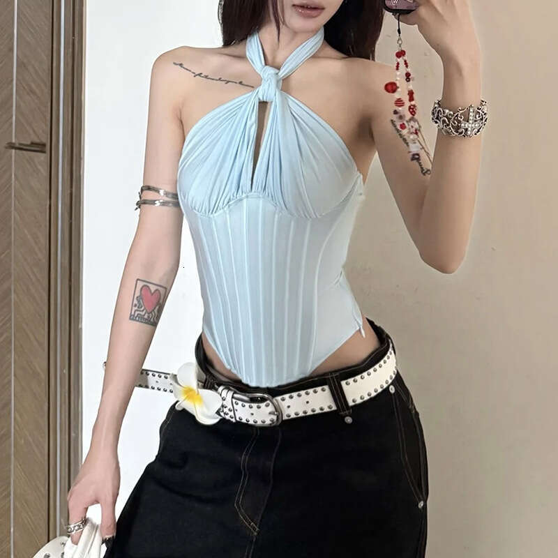 2025 Summer New Women's Fashion Solid Color Sexy Halter Neck Tube Top Vest b9b