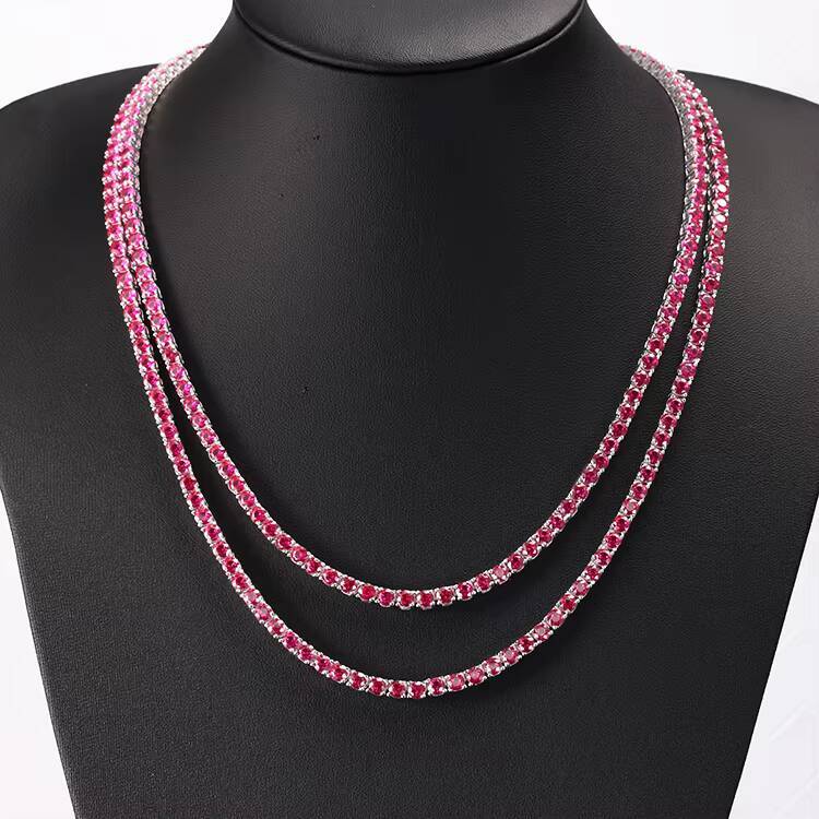 Wholesale Price Sapphire Tennis Chain S925 Silver with Red Corundum Ruby Stone Tennis Chain