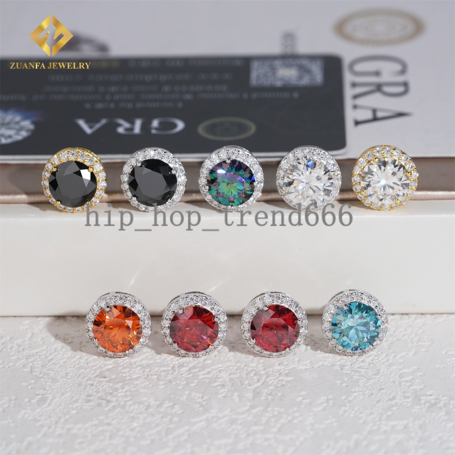 Big Stone 9mm Moissanite Colorful Halo Earrings Studs Round Brilliant Cut VVS GRA Certificate Moissanite Diamond 925 Screw Back