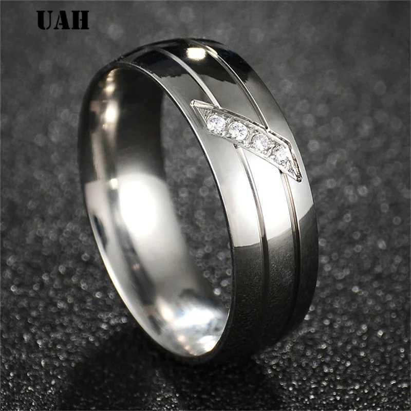 Simple Couple Titanium Steel Wedding Zirconia Ring Mens Jewelry Anniversary Wedding Best Fashion Gift W250417
