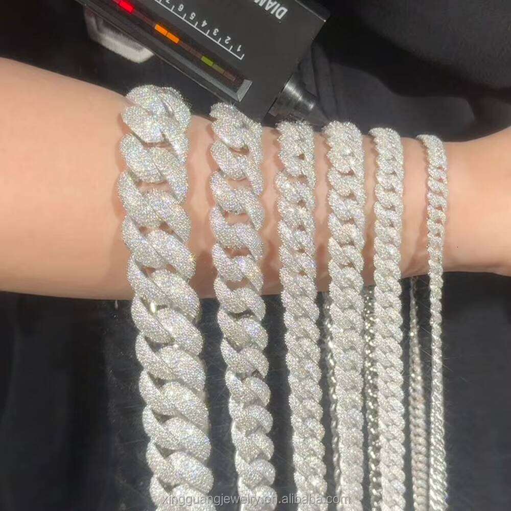 High Quality Hip Hop Dia Fine Jewelry Necklace Bracelet Cuban Sier Iced Out VVS Moissanite Link Chain