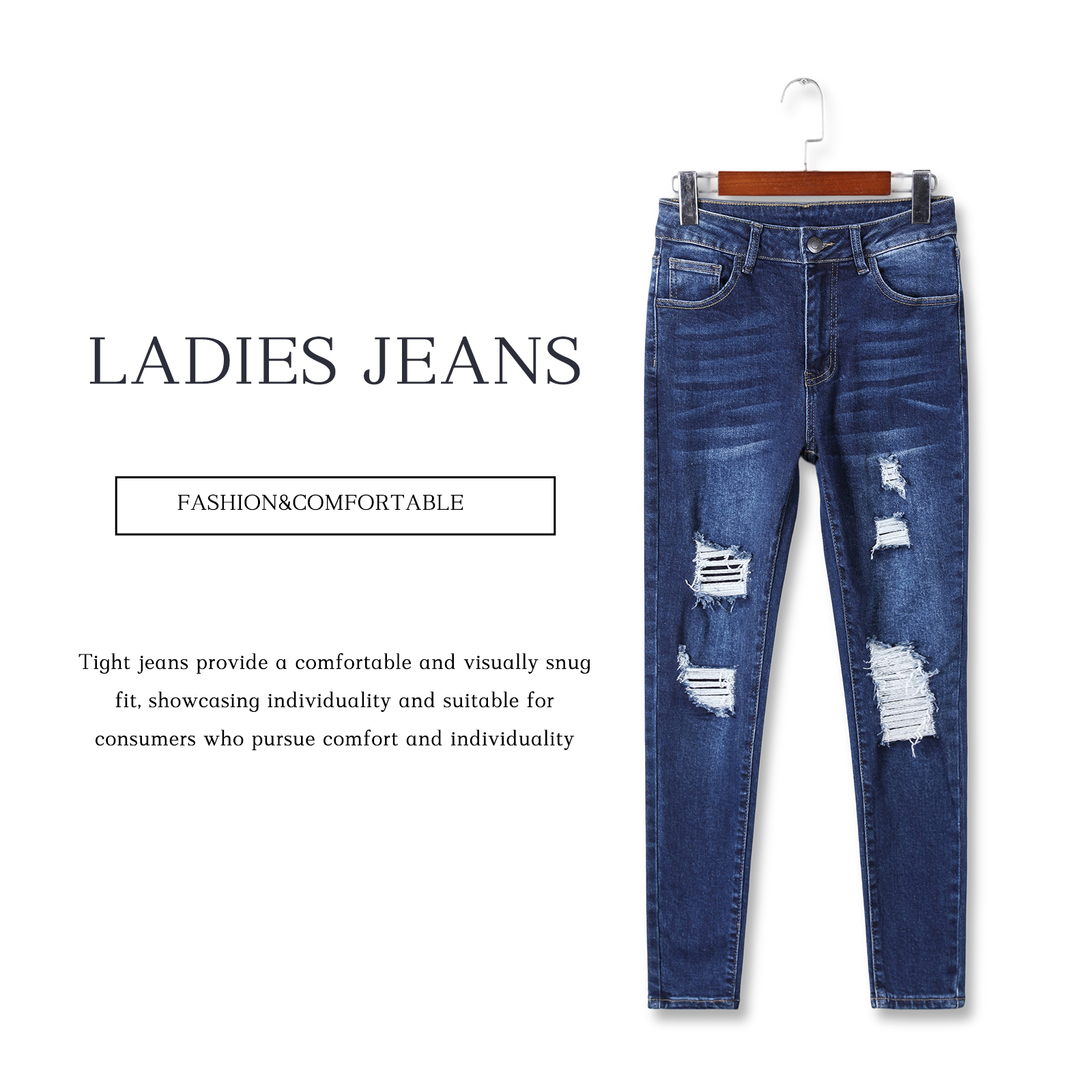 Ladies' tight jeans stretch slim fit and slimming style versatile for daily commuting and Tailored and versatile