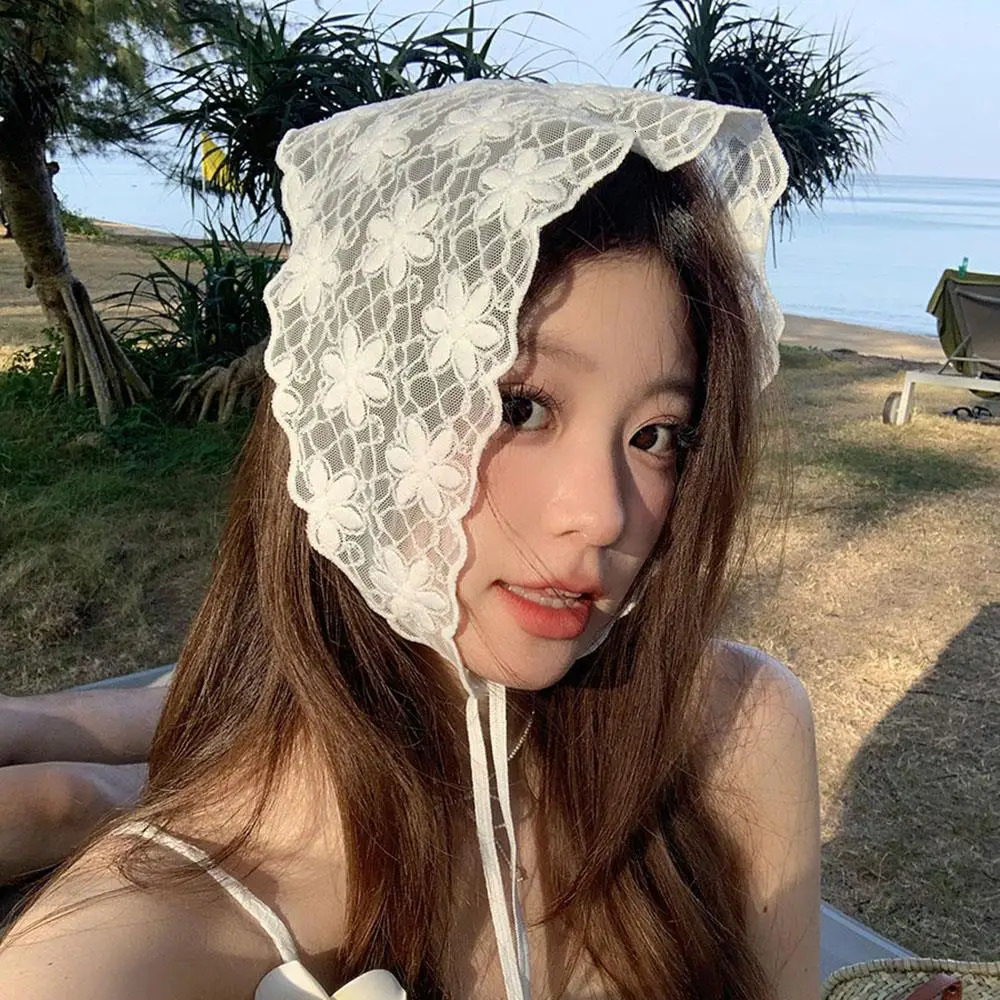 Triangle Lace Scarf Long Ribbon Scrunchie Turban Headscarf Embroidery Floral Lace Wraps Y2K Elegant Countryside Style Hair Scarf 250723