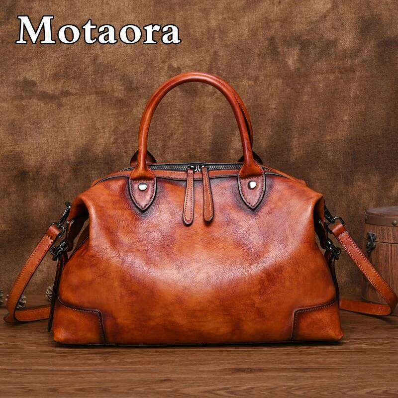 Vintage Genuine Leather Shoulder For Women Large Capacity Travel Mom Bag Crossbody Purse MOTAORA Boston 2025 New Handbag