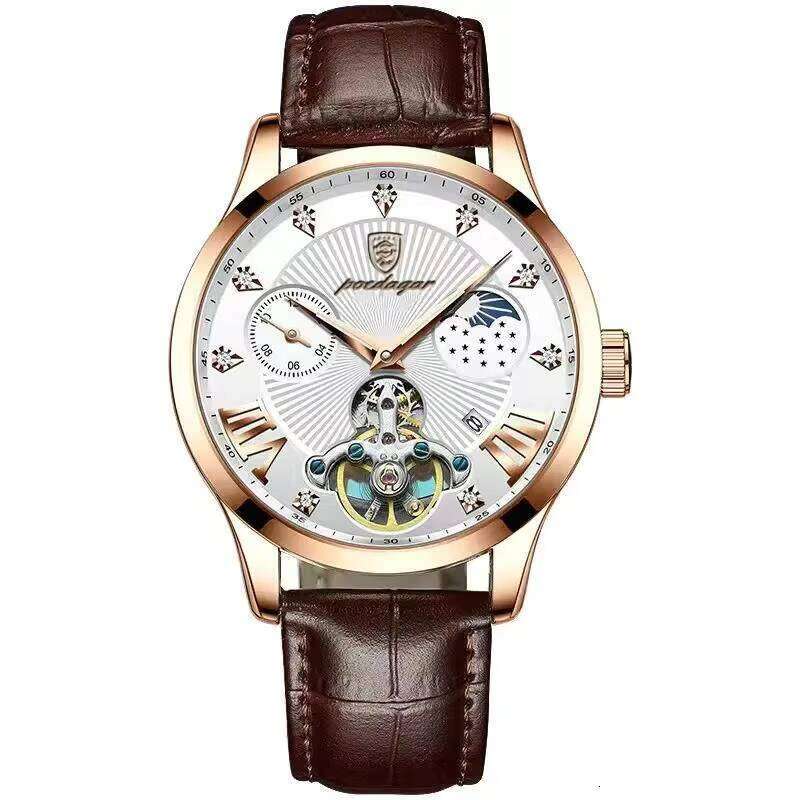 DHwatches POEDAGAR Men New Fashion Hollow Out Dial Mens Watches Leather Top Brand Sports Quartz Waterproof Wrist Watch