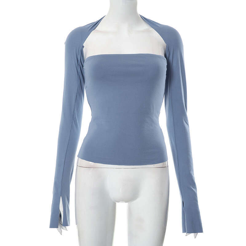 Y23tp300 Women's Summer New Solid Color Shawl Split Long Sleeve Hollow Out Backless Tube Top T-Shirt B5