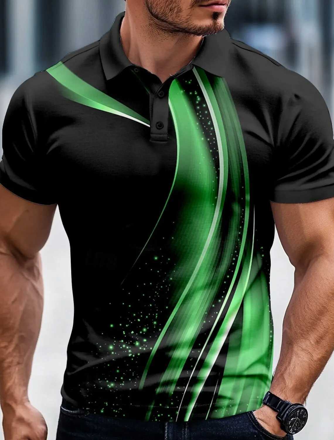 3D Printed Mens Geometric Line Polo Short Sleeve Polo Shirts Collared Shirts Casual Outdoor Business Daily Wear XJ250725