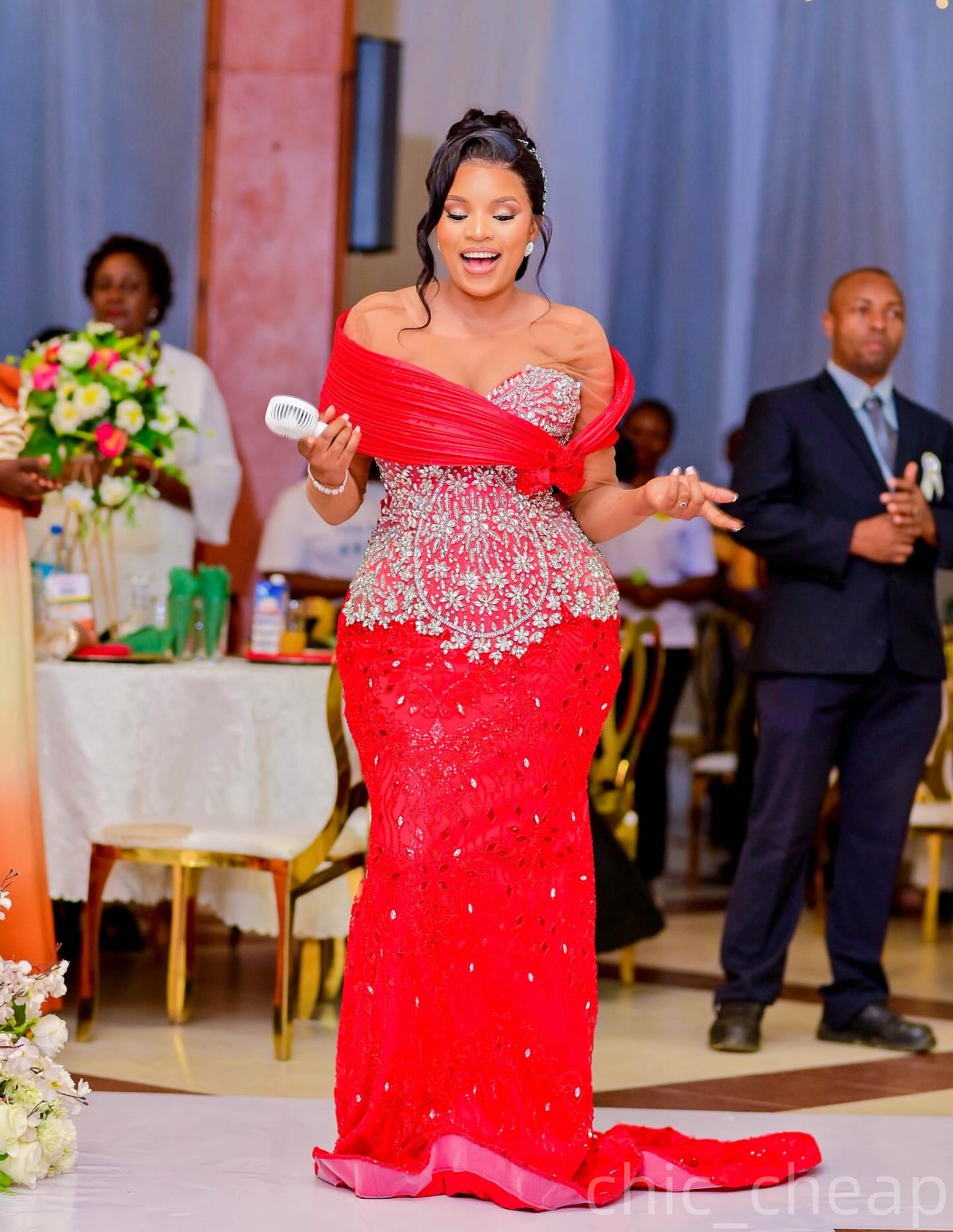 Mermaid Red Prom Dresses 2025 Sequined Crystals Full Sleeves Sparkly Evening Formal Party Second Birthday Engagement Gowns Plus Size Dress For Special