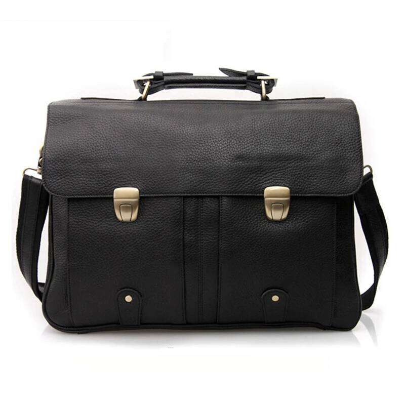 FANCODI Genuine Briefcase men Business Male Portfolio Attache Case Leather 15.6" Laptop Bag Office tote Handbag big OLOEY