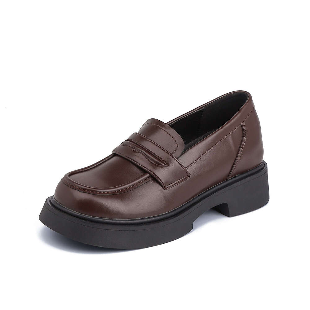 Designer Small Chunky Heel, Comfortable Thick Sole Loafers Petite Women, Height Increasing Leather Shoes for Women
