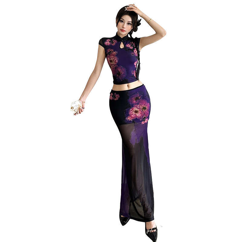 2025 Summer New Slim Fit Elegant Crop Top Versatile High Waist Printed Sexy Skirt for Women b8f