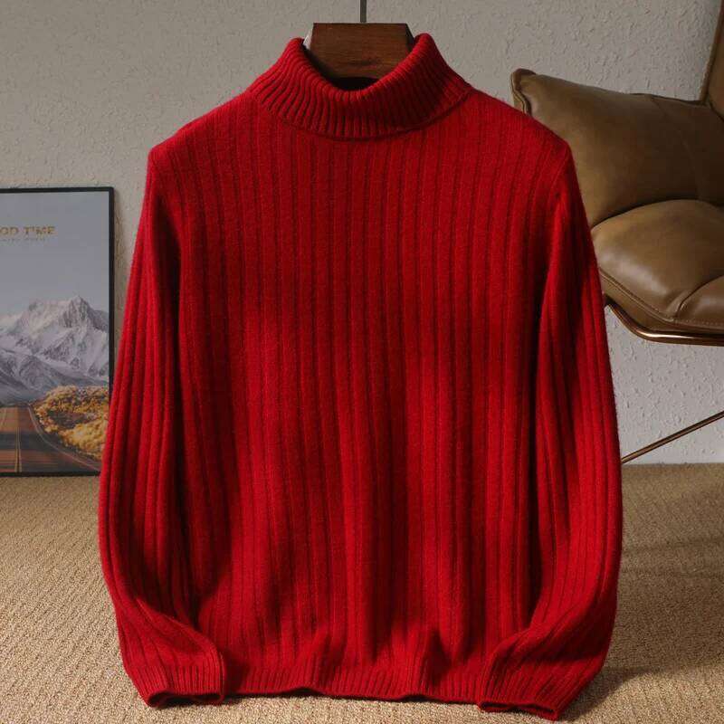 High Quality Men Winter Thick 100% Merino Wool Sweater Turtleneck Pullover Smart Casual Cashmere Knitwear Soft Warm Clothing