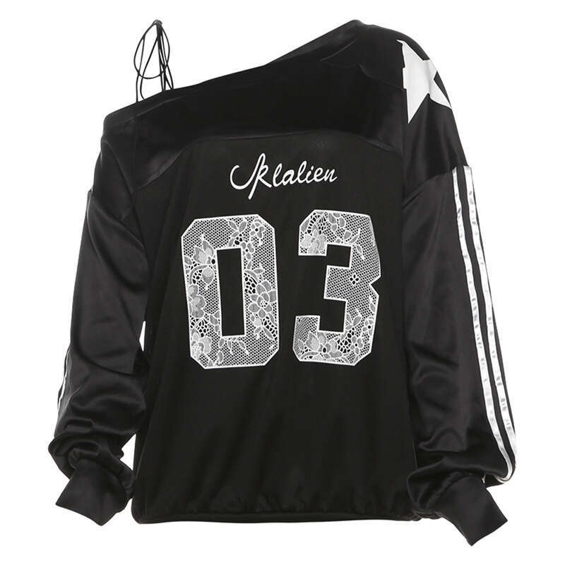 2024 Summer New Women's Solid Color Loose Street Fashion Asymmetrical Neck Long Sleeve Printed Top 133