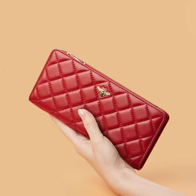 Emperor Paul Women's Long Genuine Leather Ultra-thin Wallet Card Holder Large Capacity Money Clip Simple Clutch