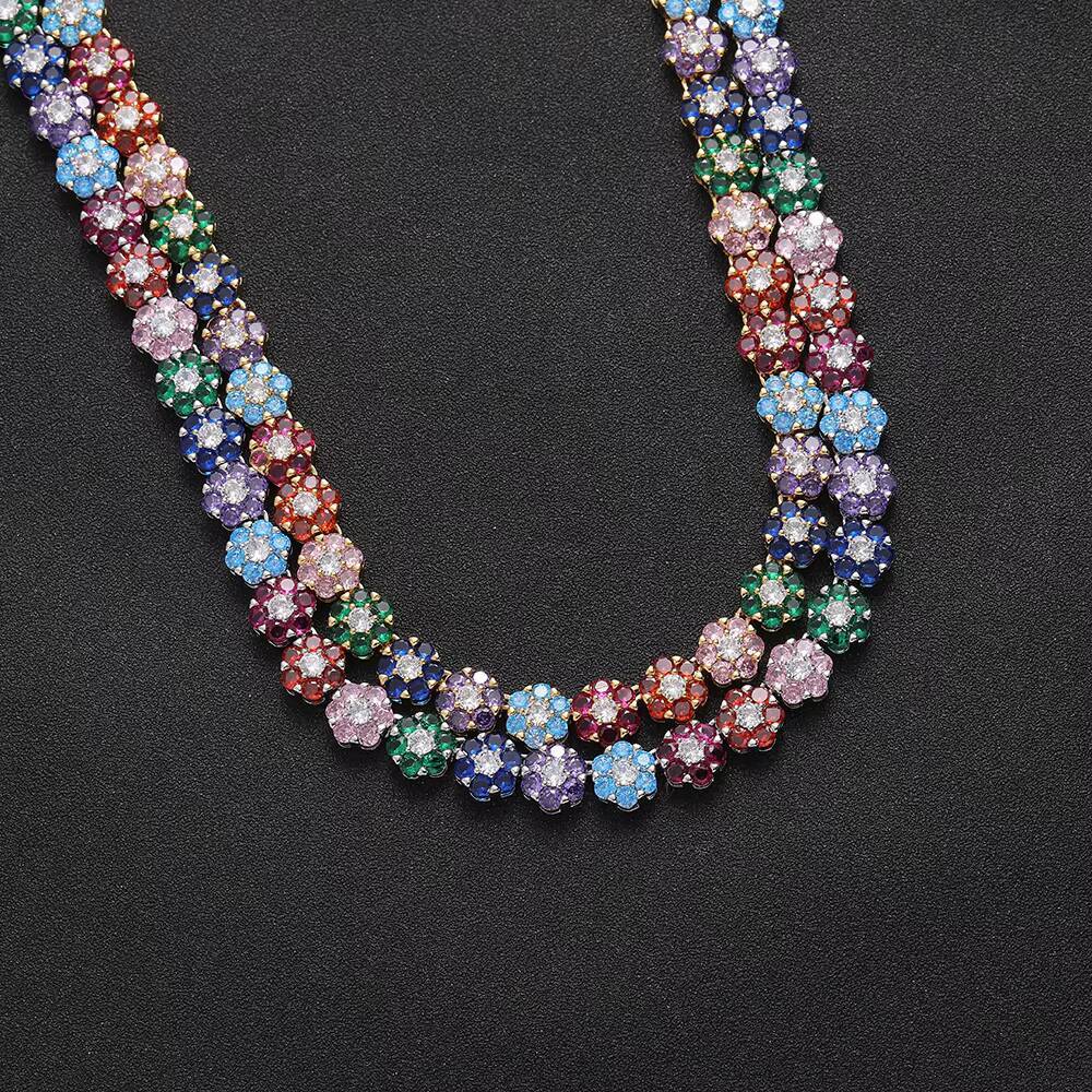 BC223 9mm Colorful CZ Chain Women Necklace Fashion Jewelry Flower Shape Bright Color Tennis Chain Necklace