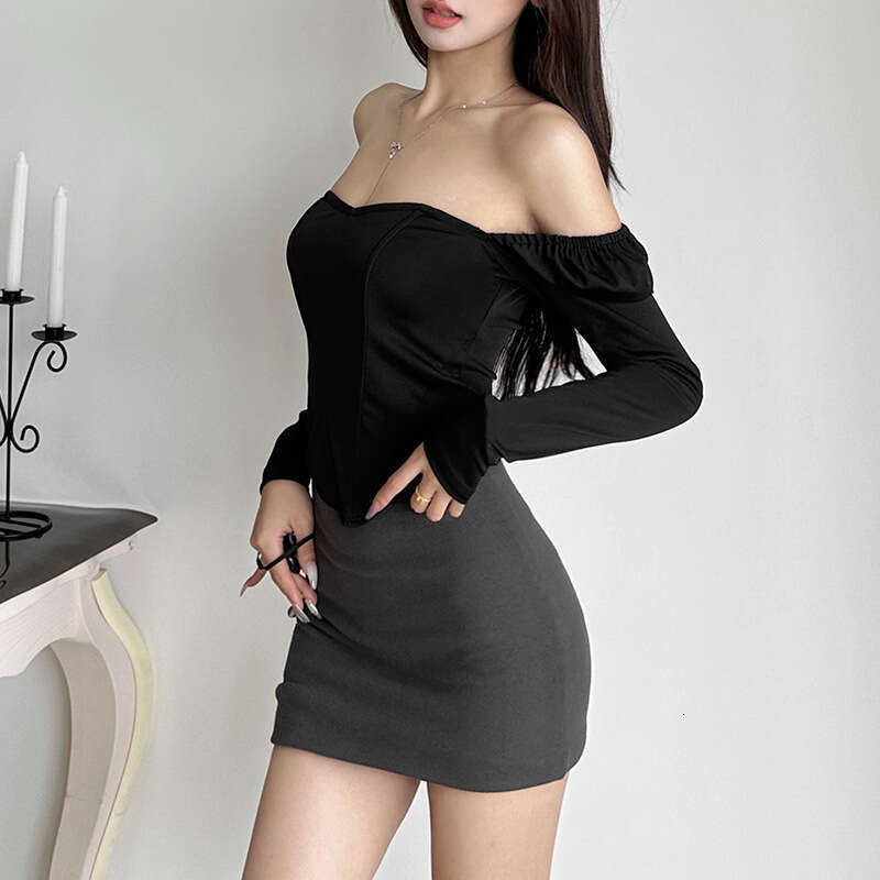 2024 Autumn New Women's Solid Color Slim Street Fashion Square Neck Long Sleeve Backless Top ed1