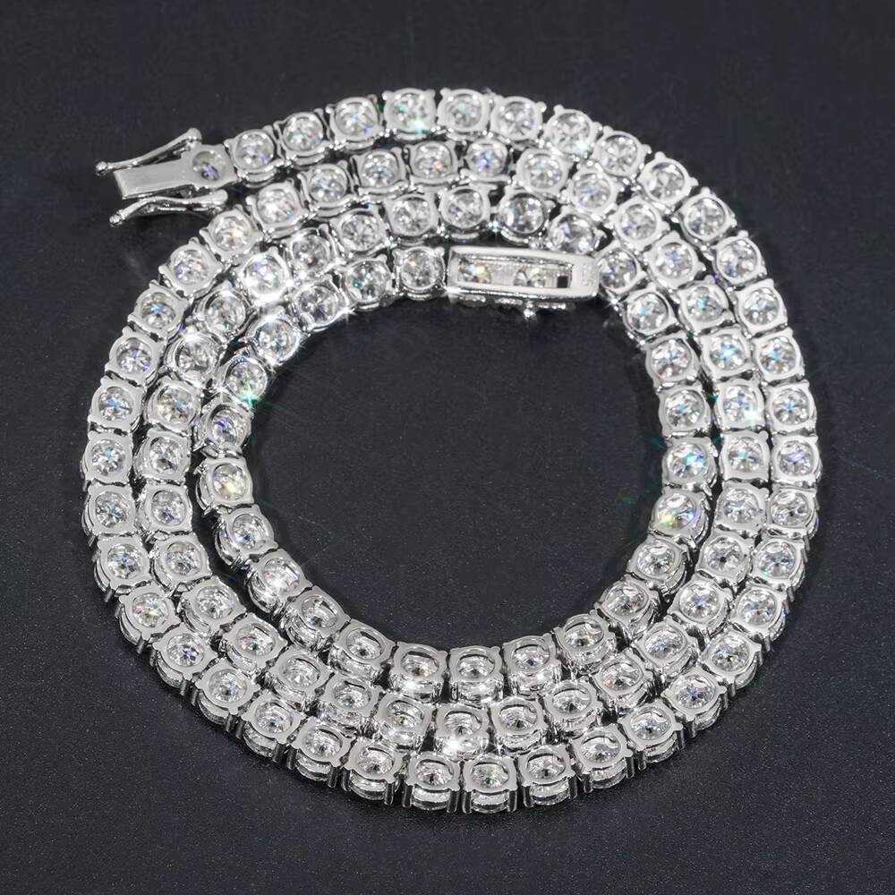 5mm Moissanite Iced Out Necklaces Fro Men Women Pass Tester Hip Hop Jewelry Moissanite S925 Silver Tennis Chain Link Necklaces