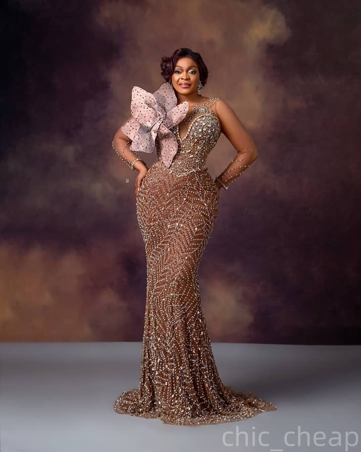 Mermaid Chocolate Prom Dresses 2025 Flower Beaded Crystals Illusion Evening Formal Party Second Birthday Engagement Gowns Plus Size Dress For Special 