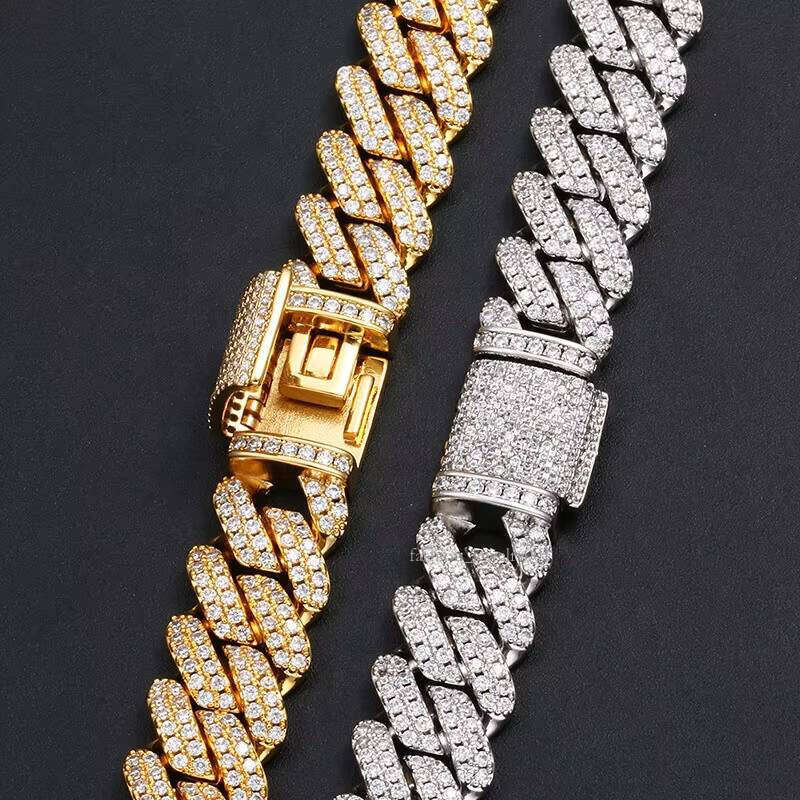 Hip Hop Jewelry Sier 14MM 20MM Two Rows Moissanite Iced Out Cuban Link Chain in Wholesale Price