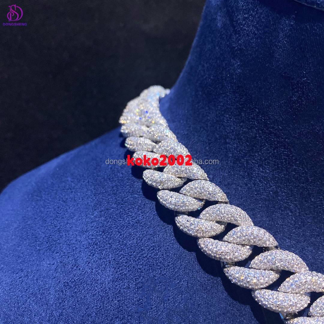 Moissanite Prong Cuban Chain Various Specifications Good Price Black Necklace Customize 925 Silver Moissanite Jewelry 1pcs 2-2