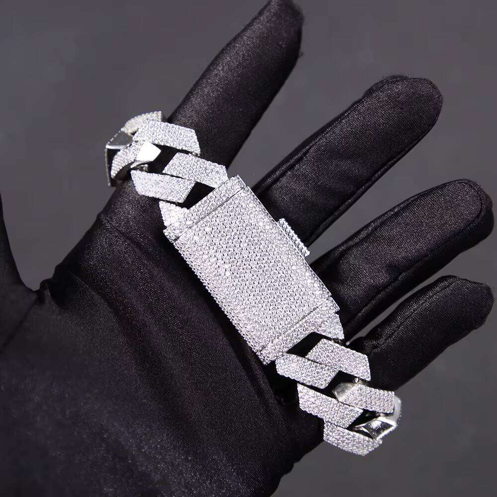 20 mm Wide 4 Rows Hip Hop Cuban Link Chain Bracelet Moissanite Sterling Sier Gold Plate Fine Jewelry Bracelets