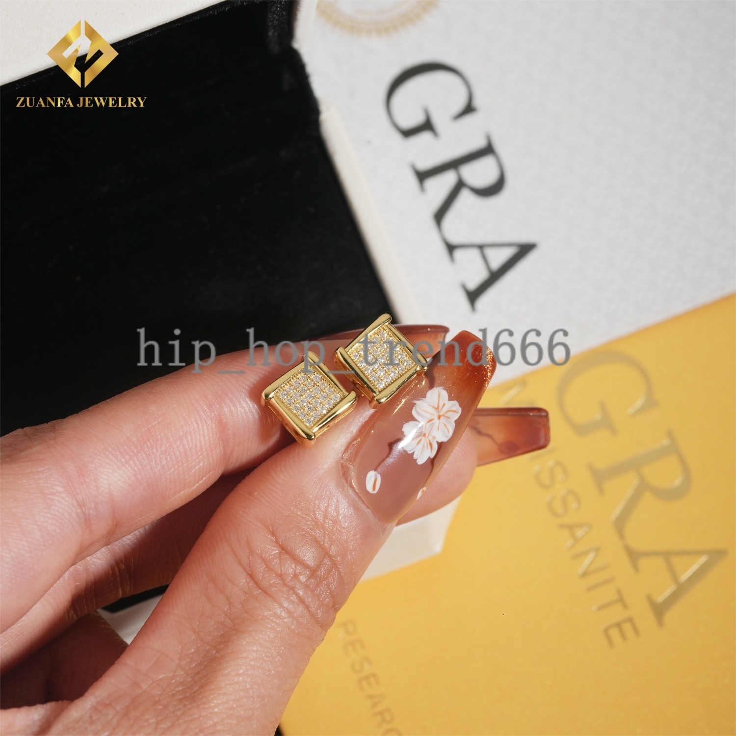 Pass Diamond Tester Iced Out VVS Moissanite Earrings Square Shape 925 Silver Stud Earrings Fashion Hip Hop Jewelry Unisex