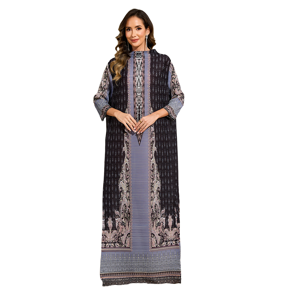 Dress Ethnic Clothing Ladies' elegant, loose and printed long-sleeved dress in Arab style NZ017