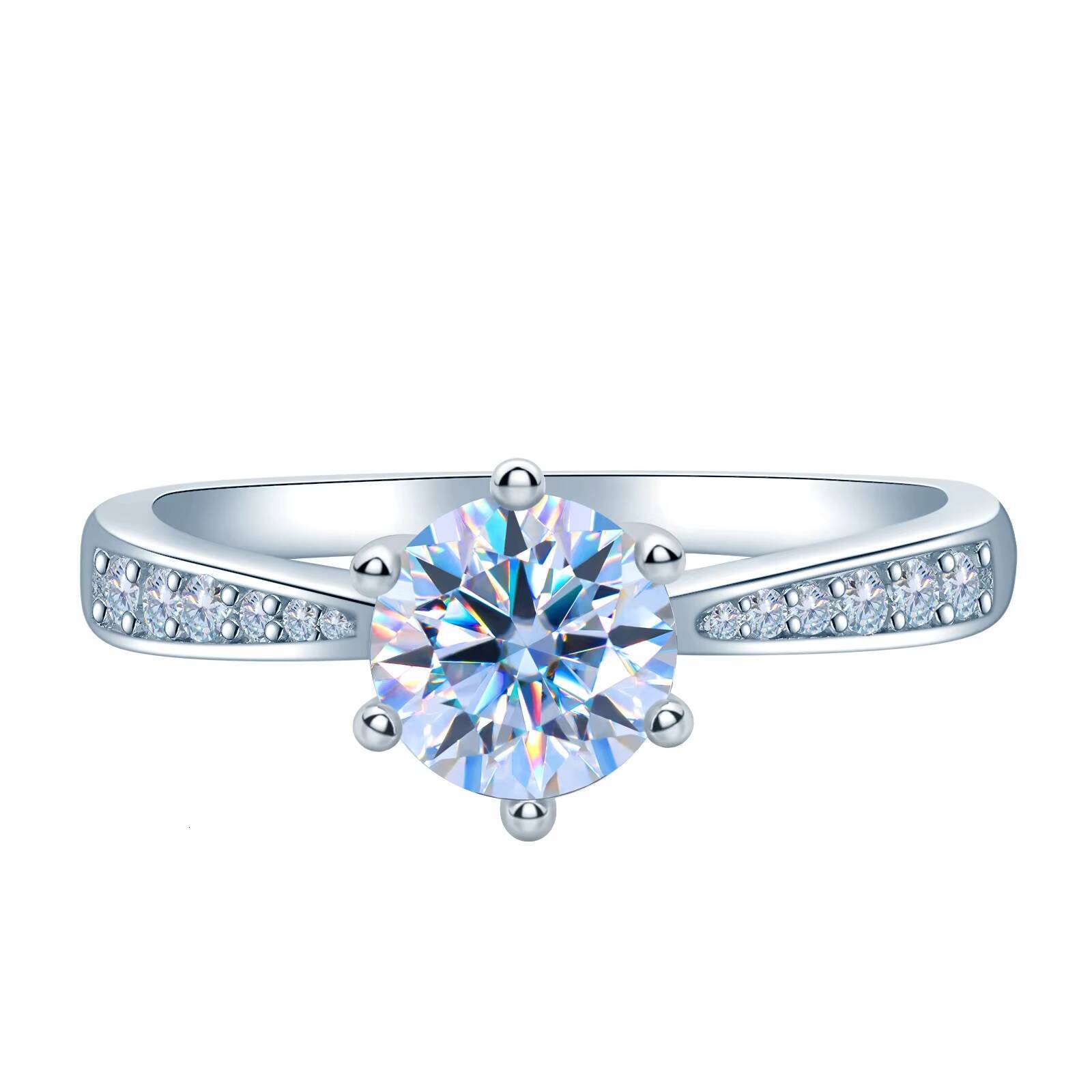 S925 Sterling Silver Fashionable Charm Six Claw Micro Inlaid Moissanite Ring for Women