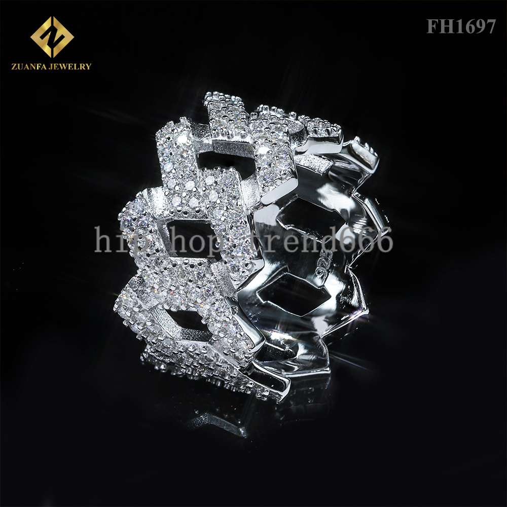 Ready to Ship Cuban Rings 925 Silver Gold Plated Jewelry Moissanite Diamond Ring