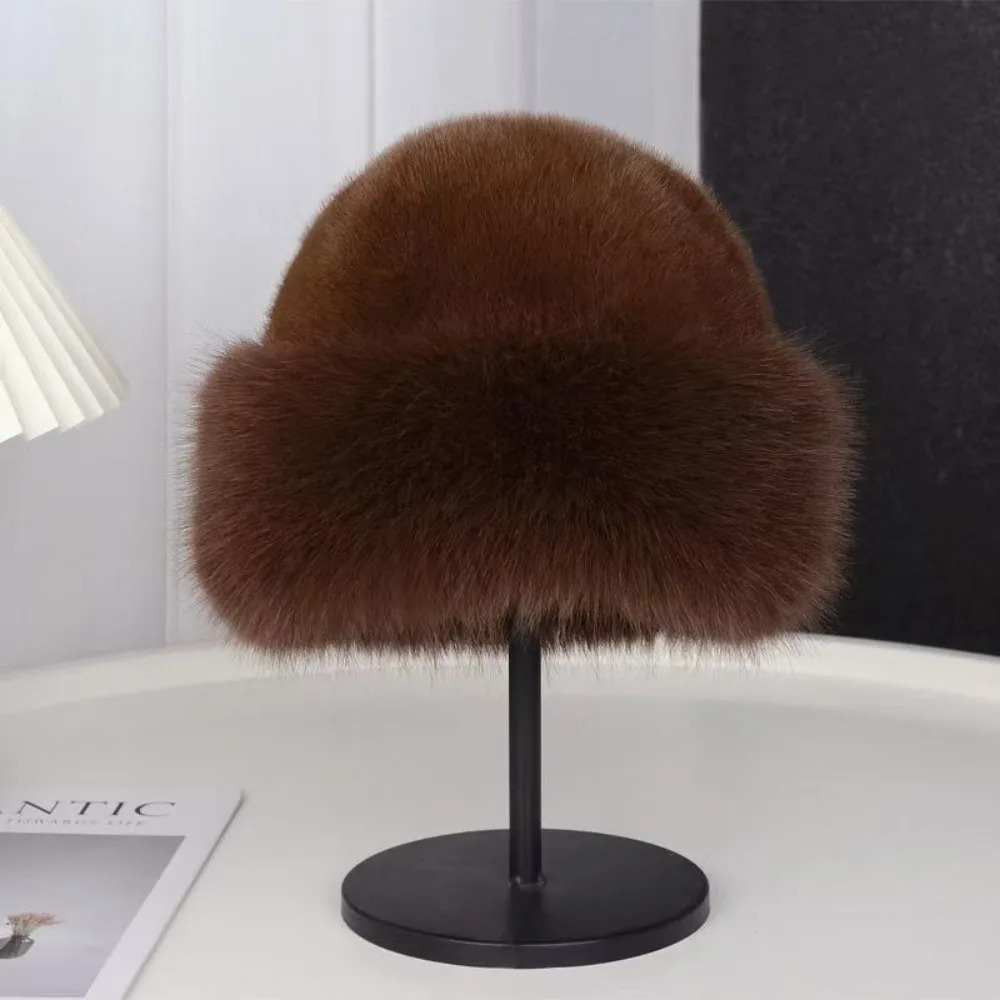 Warm Fluffy Fur Bucket Hat Cold Thicken Panama Cap Snowy Day Cover Head Cap Winter Hat Christmas Gifts 250724