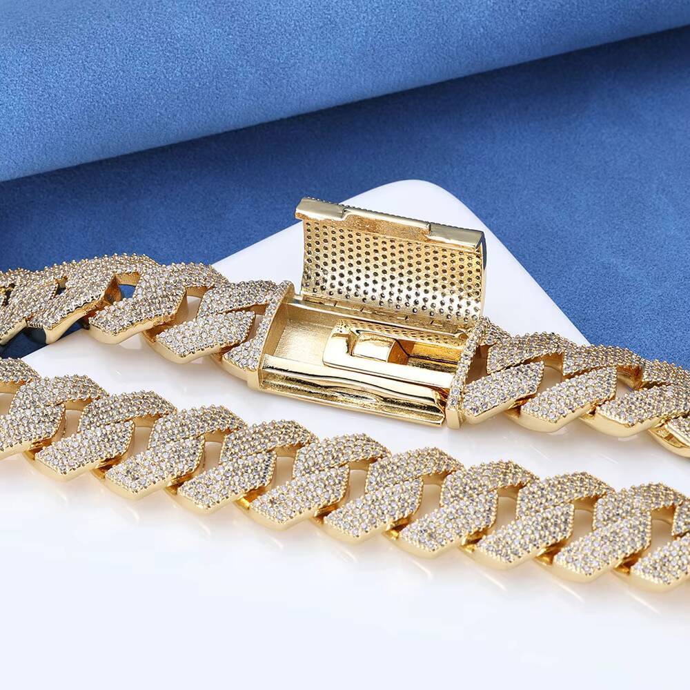 European American Cross-Border 15mm S925 Silver Necklace for Men High-End Hip-Hop Style Diamond-Inlaid Rhombus Cuban Moissanite