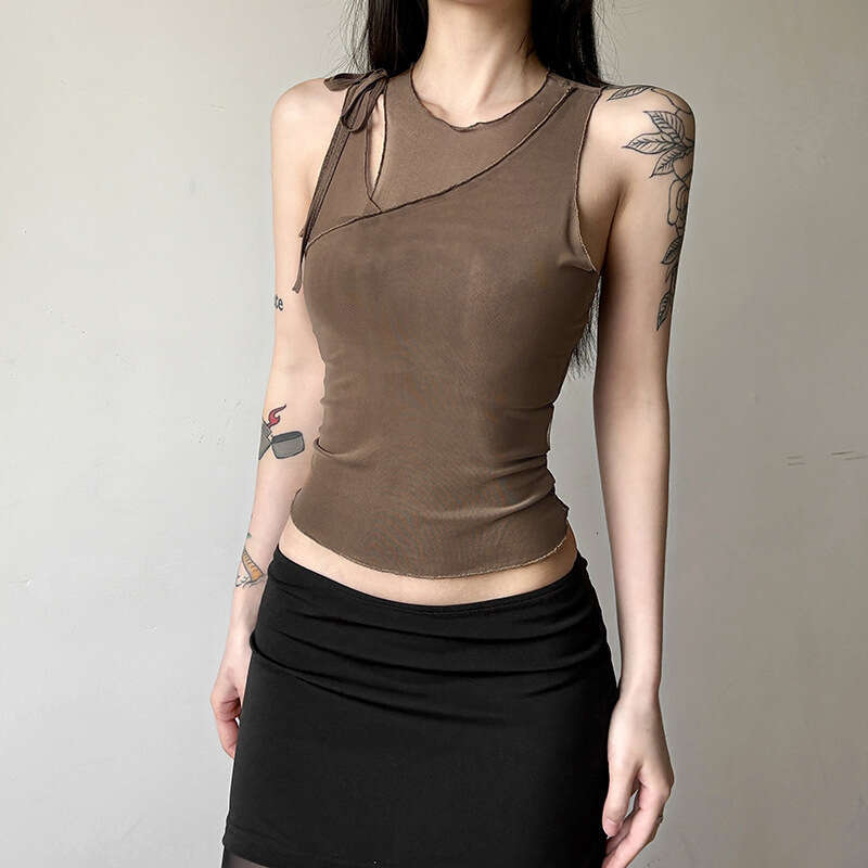 2025 Women's Spring New Fashion Sexy Sleeveless Solid Color Patchwork Crop Top Vest for Women 40d
