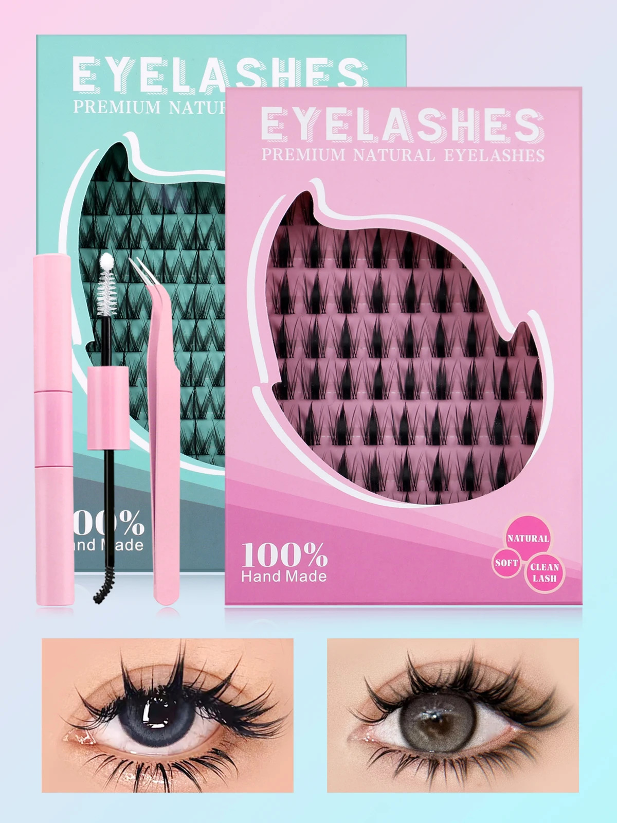 GROINNEYA DIY Lash Kit 1018mm Manga Lashes Mixed Tray Clusters Individual Eyelashes with Bond 250714