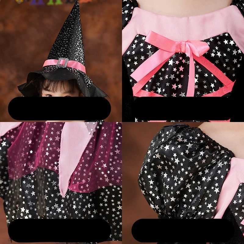 Kids Witch Clothing Set Dress+Hat+Wand+Bag Girls Halloween Wizard Costume 2025 Kid Make Up Par Hag Witch Apparel Vestidos Z250725