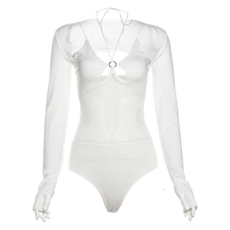 2024 Summer New Women's Solid Color Slim Fit Long Sleeve Blouse Fashion Strap Sleeveless Jumpsuit de0