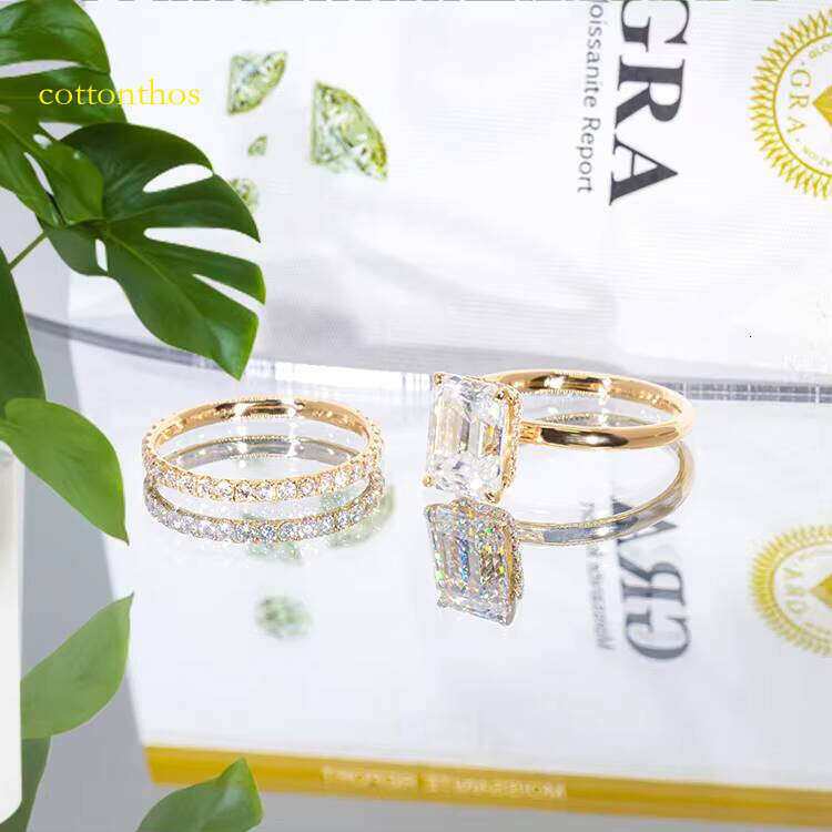 New Fashioned Customized Ring 14k Yellow Solid Gold with 3CT Emerald Cut Half Band Moissanite Dia for Wedding Couple Rings