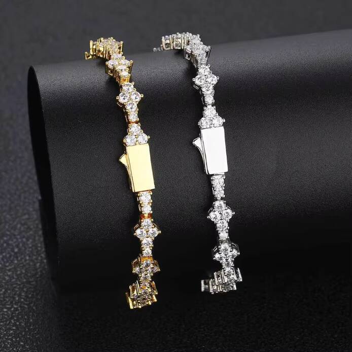 High Quality Shiny HipHop 6.5MM Zircon Necklace Spring Buckle Airplane Tennis Chain Diamond Couple Bracelet Featuring Moissanite