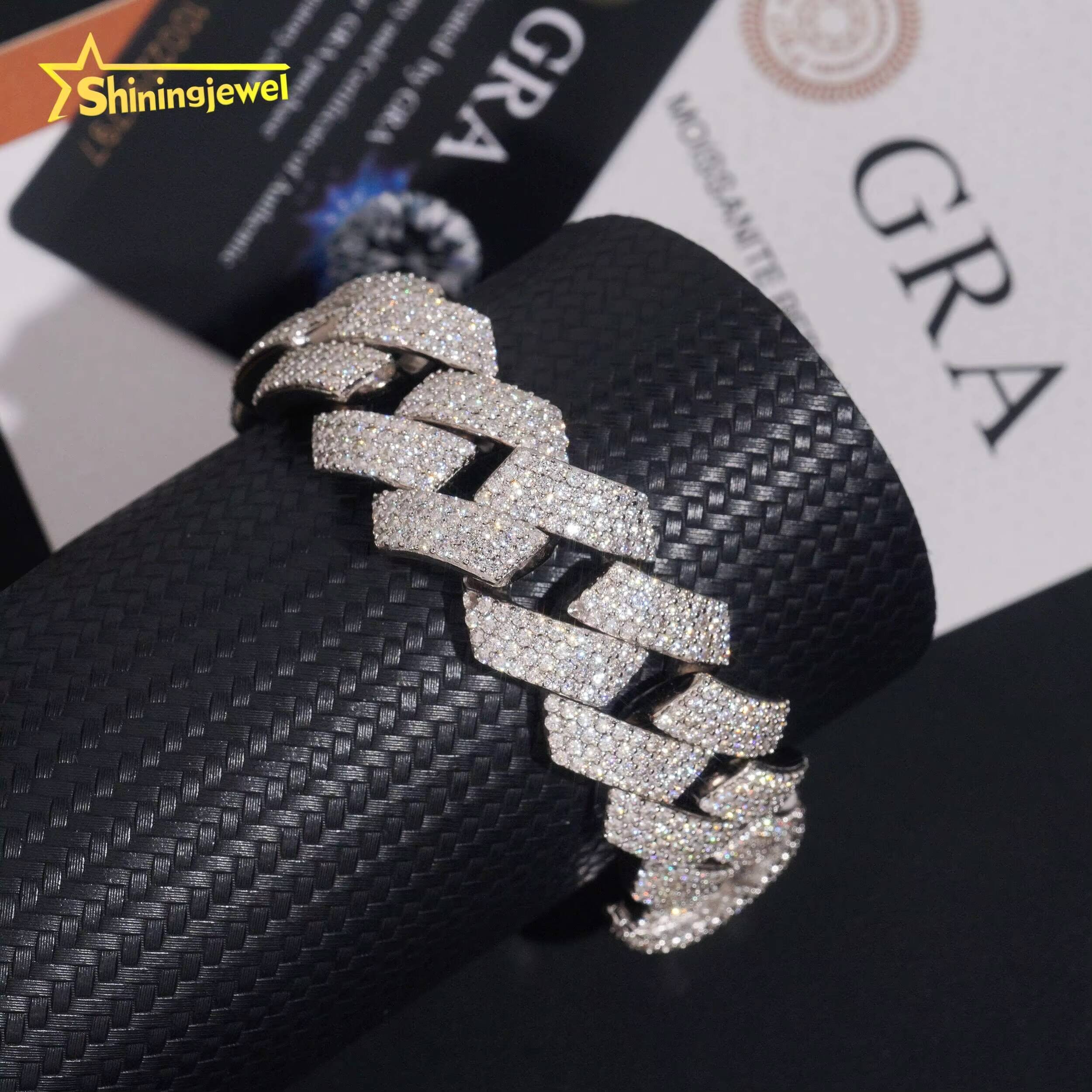 20MM Mens Hip Hop Cuban Bracelet Sterling Silver 925 Gold Plated VVS GRA Moissanite Pass Diamond Test Cuban Link Chain