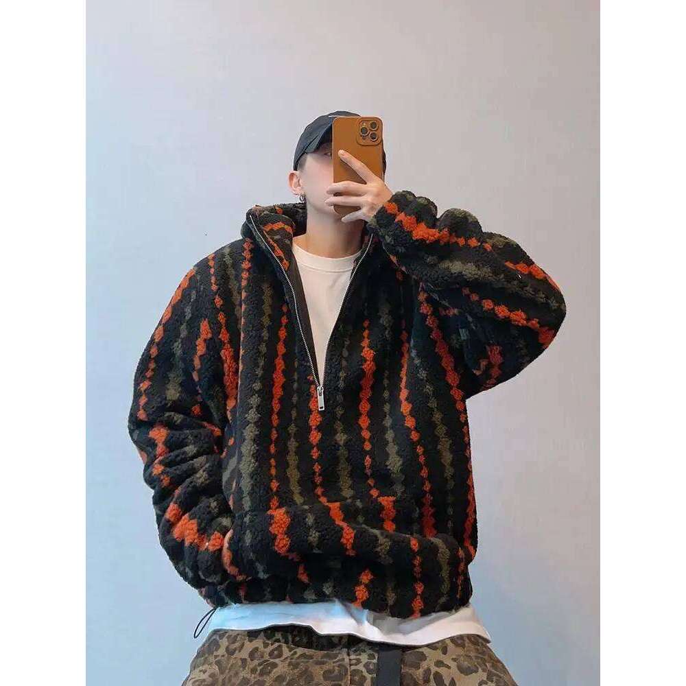 Autumn Winter Plus Size Men Hooded Coats Vintage Faux Lamb Fur Jackets Half-Length Zipper Warm Outwear