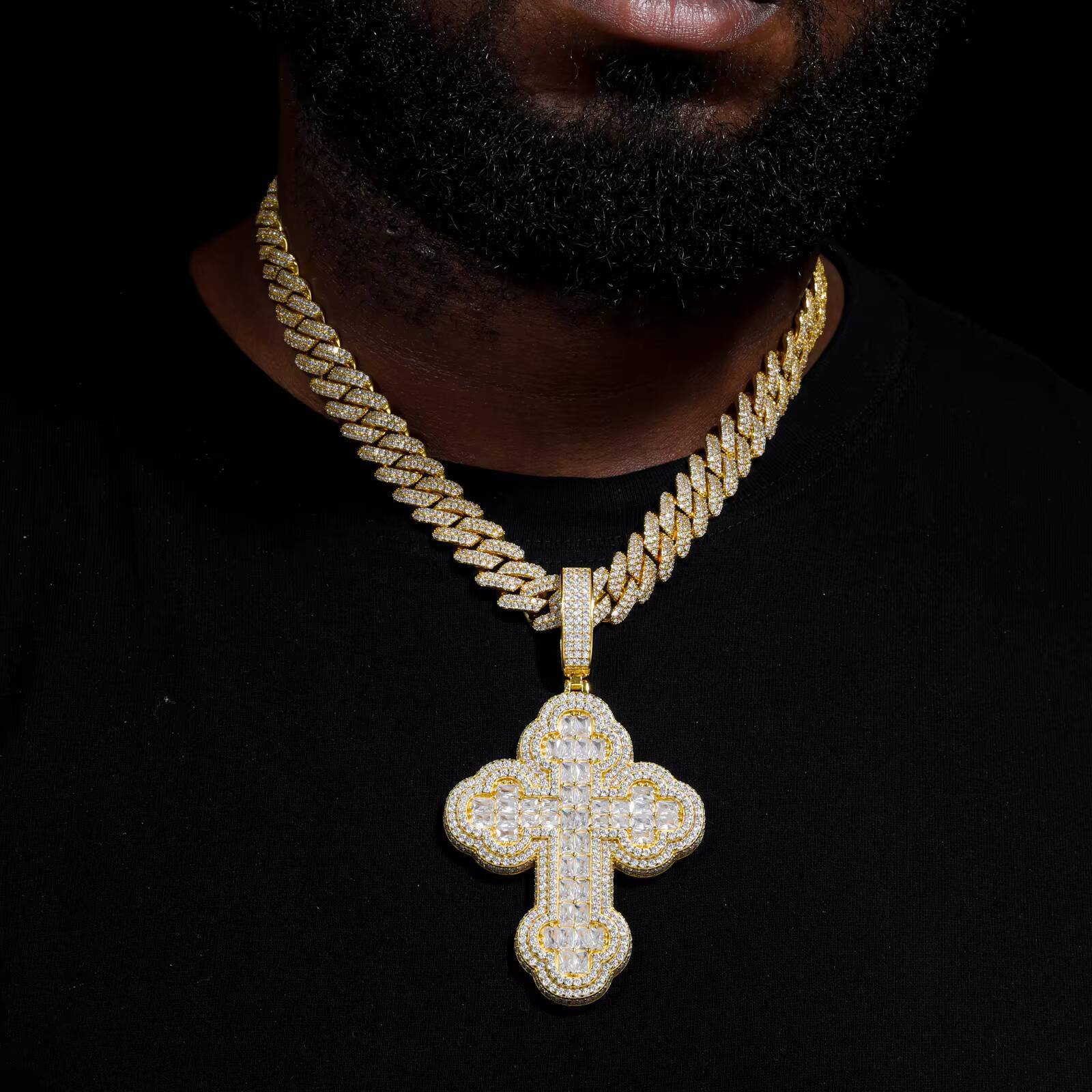 Fine Hip Hop Jewelry Custom 925 Sterling Silver 3 Sizes Baguette Moissanite Iced Out Cross Pendant for Men