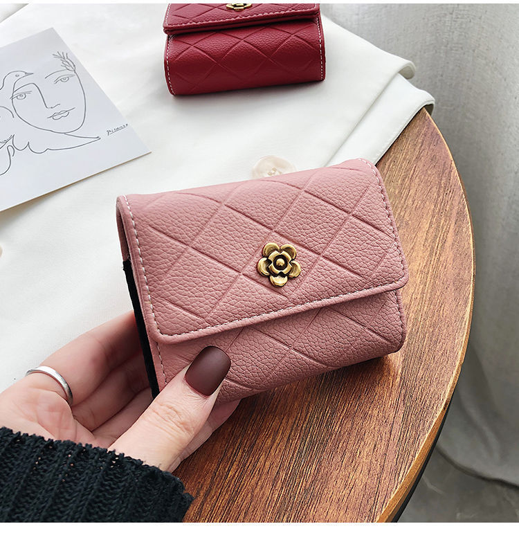 Free Shipping Designer Luxury Camellia Card Holder Women's Handbag Compact Simple Buckle Quilted Coin Purse Fashion Wallet