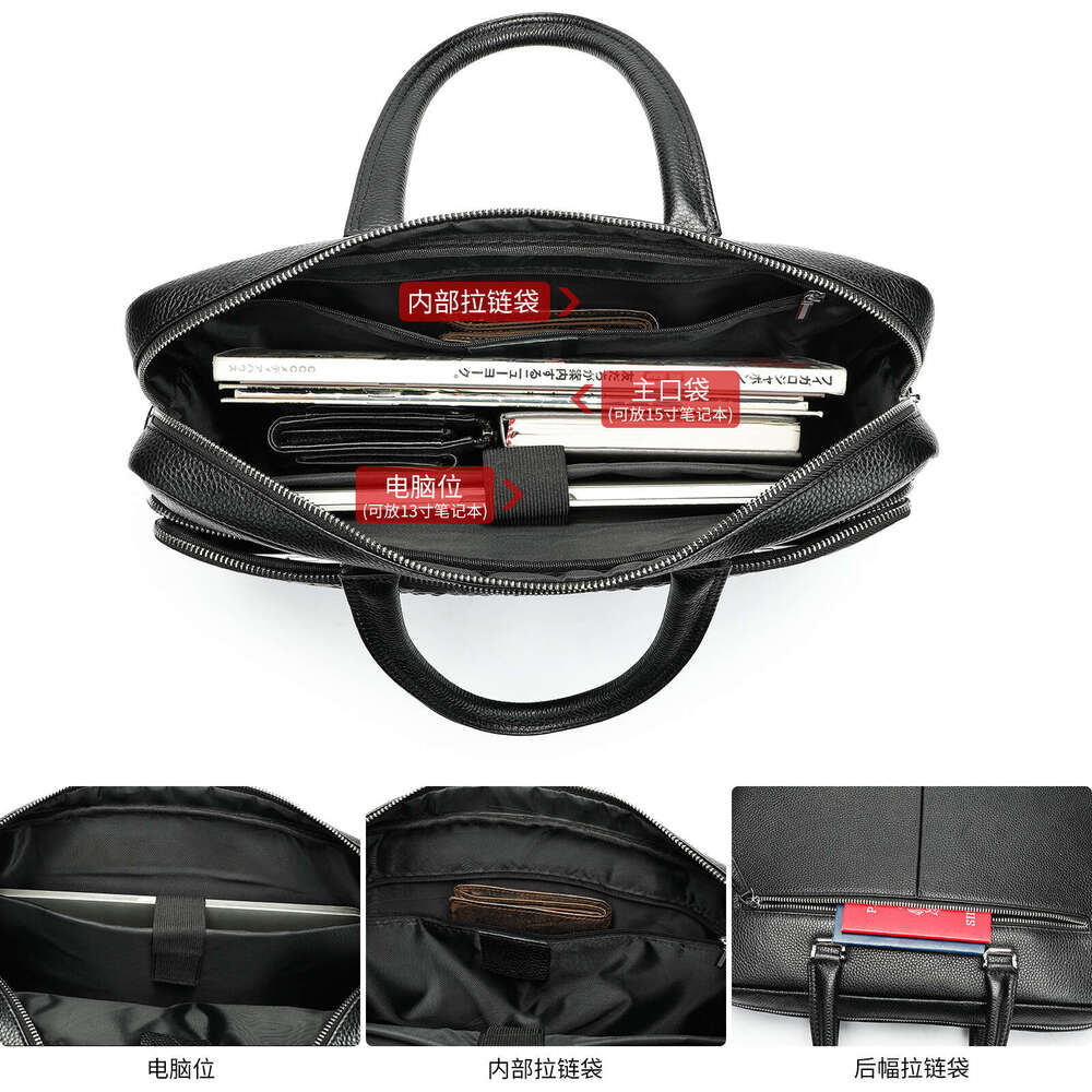 Hot Selling Simple Business Phone and Laptop Bag Genuine Leather Men's Crocodile Pattern Travel Commuter Briefcase