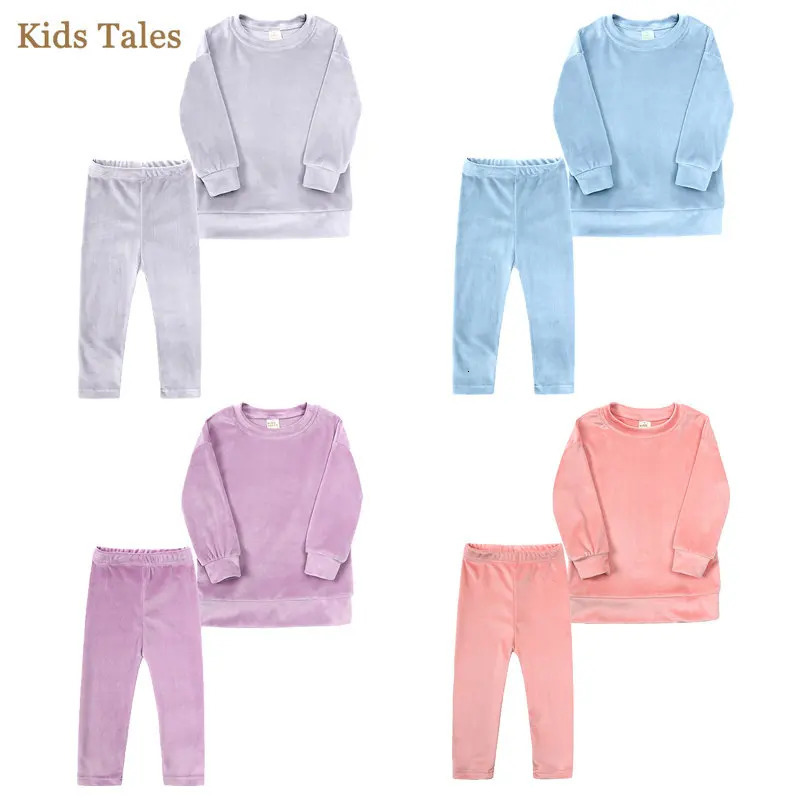 Children Baby Girls Velvet Tracksuit Sets 2 Pieces Toddler Solid Pullover Top Sweatpants Sweatsuits Kids Jogging Suits Outfits 250725
